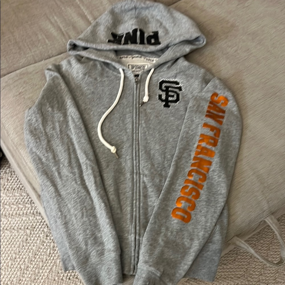 PINK Victoria's Secret Gray Hoodie with Orange Accents